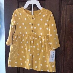 NWT Carter’s baby yellow polka dot fall dress 9M